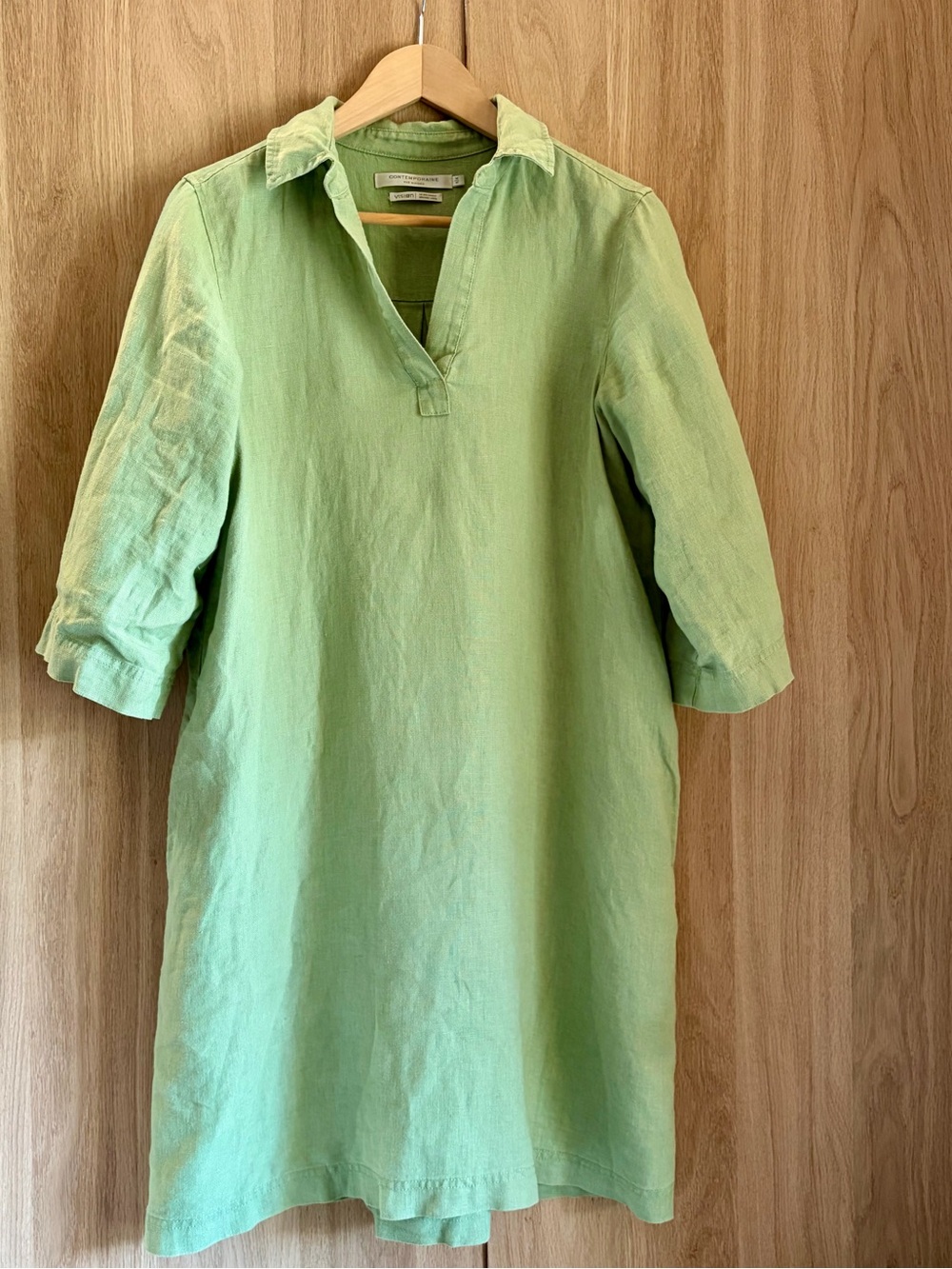 Loose pure linen Johnny collar dress